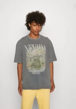 YOURTURN Nevada Wash Graphic Tee Washed - Print T-Shirt - Charcoal