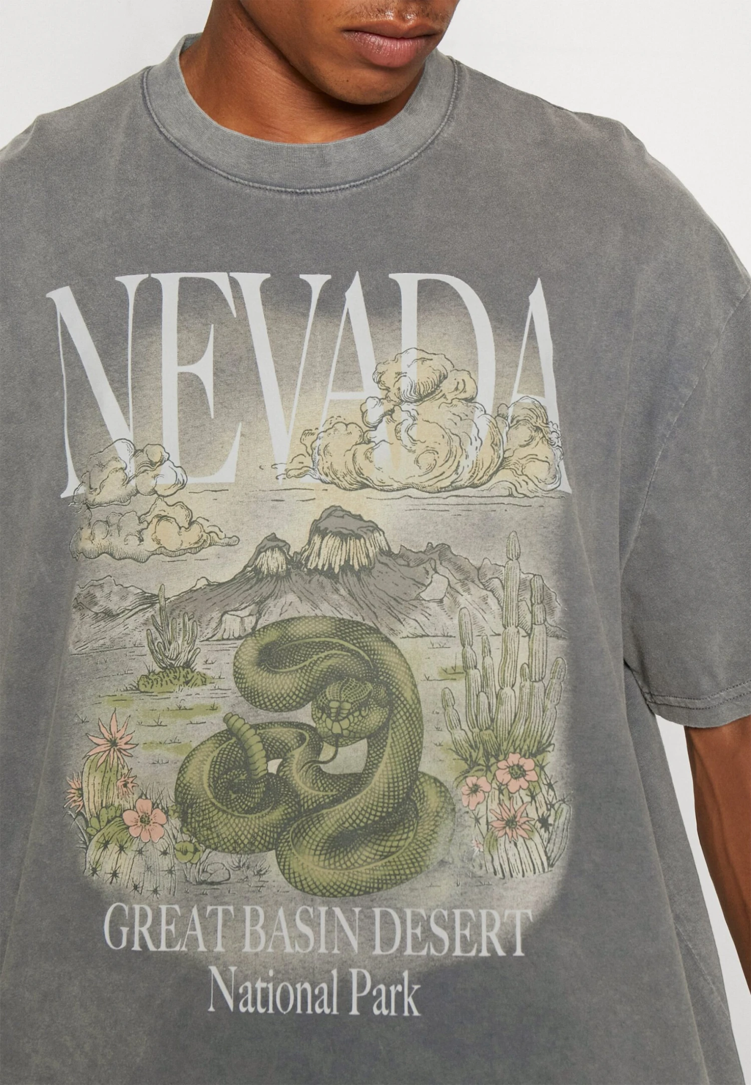 YOURTURN Nevada Wash Graphic Tee Washed - Print T-Shirt - Charcoal 7 YOURTURN Nevada Wash Graphic Tee Washed - Print T-Shirt - Charcoal - Image 5