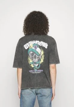 YOURTURN Skull Graphic Tee Unisex - Print T-Shirt - Mottled Black